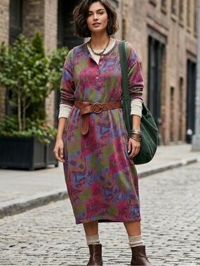 Monthorigin Sweatshirt Midi Dress Lagenlook Loose Pockets Cotton Oversized Large